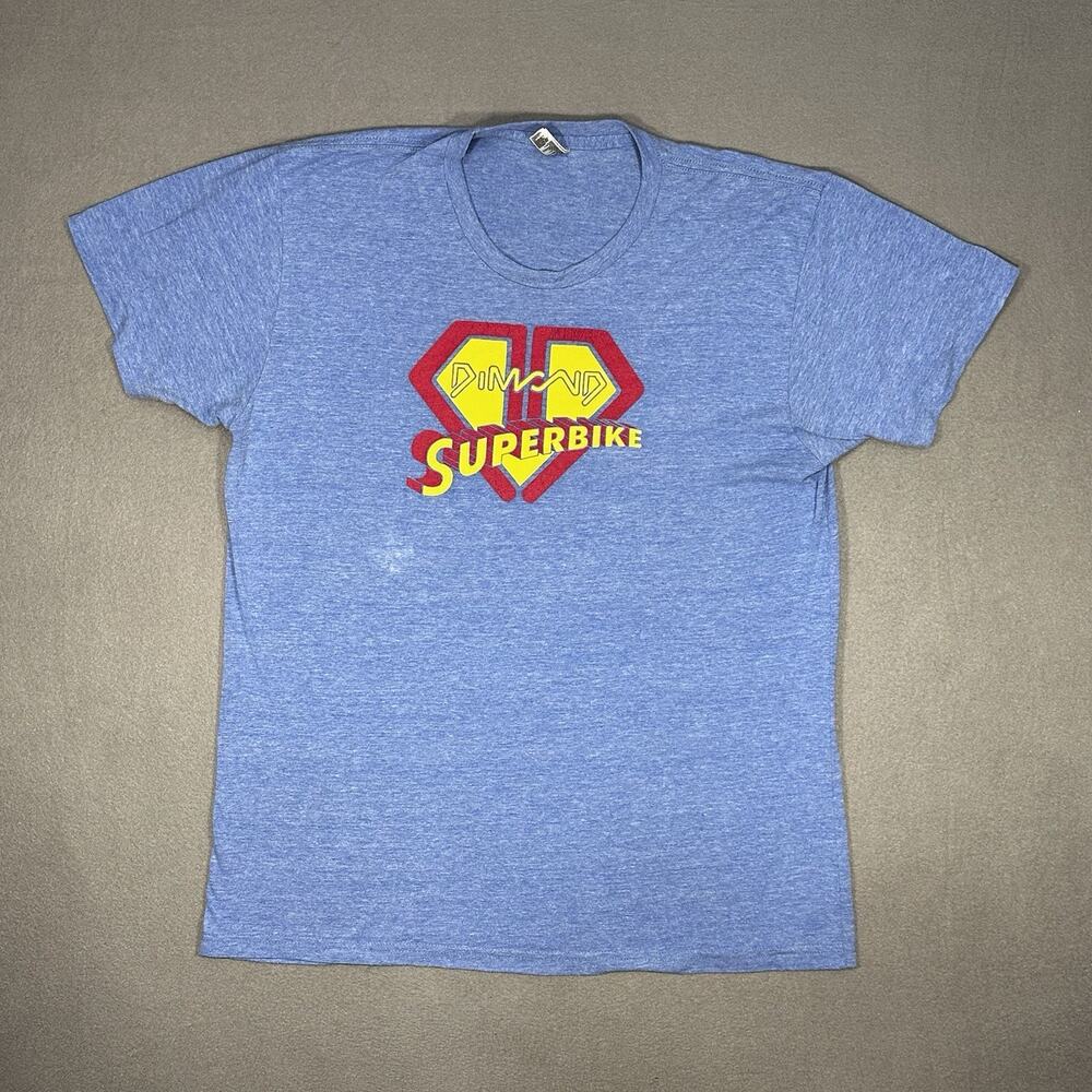 VTG Diamond Superbike Mens XL Blue Track Shirt Motorcycle Racing Graphic Tee